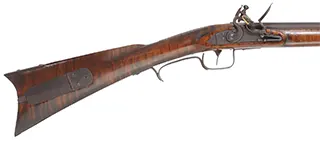 Southern Mountain Rifle,
 .45 caliber, 42" Rice barrel,
Chambers flintlock, maple, iron trim,
new, by Randall Buchanan Southern Mountain Rifle,
 .45 caliber, 42" Rice barrel,
Chambers flintlock, maple, iron trim,
new, by Randall Buchanan